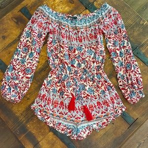 HAUTE & REBELLIOUS: Brand new, SMALL, off the shoulder, long sleeve romper